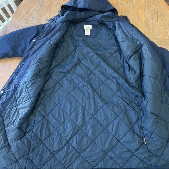 Vintage LL Bean Winter Coat Parka Womens Large Petite Lined Hooded Navy Warm - Picture 9 of 13